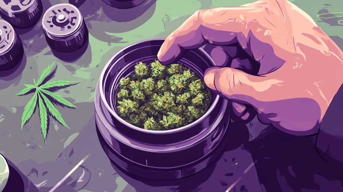 preparing cannabis in a grinder for vaping