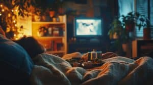 a person on the couch watching tv