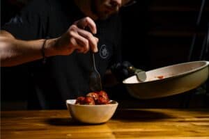 serving the meatballs and topping with infusion