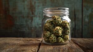 clear jar full of mids on a wooden table