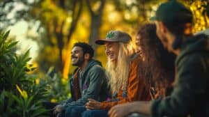 healthy adults relaxing in a cannabis-accepted setting
