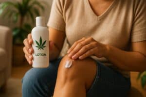 Person applying cannabis lotion for pain relief