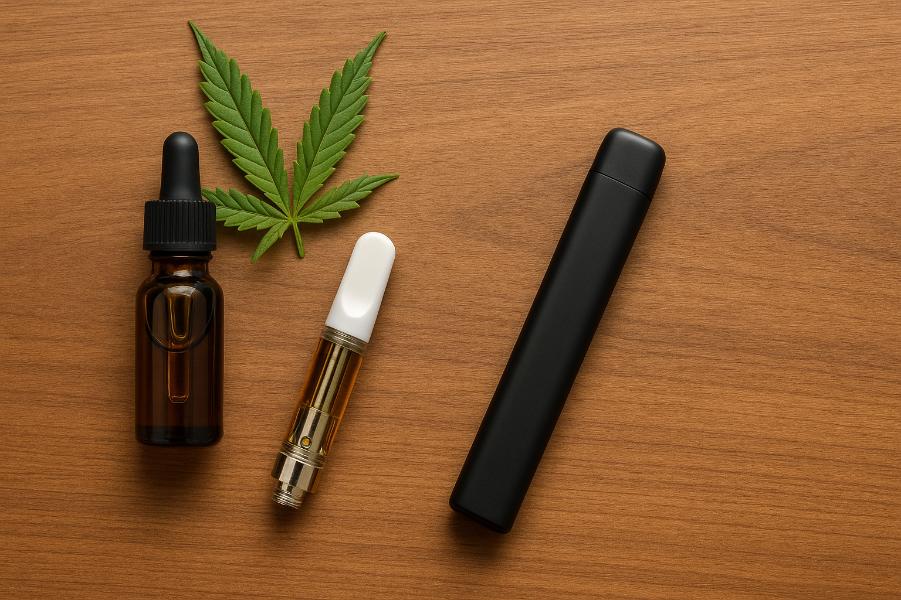 vape carts vs disposables comparison with cannabis oil and pens on table