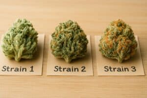 Photo showing different weed strains for beginners laid out side by side.