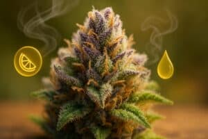 Macro shot of cannabis terpenes that create sweet dessert strain aromas.