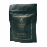 Chronic Guru Hybrid premium cannabis flower packaging in dark green resealable pouch with gold logo and branding, established 2016