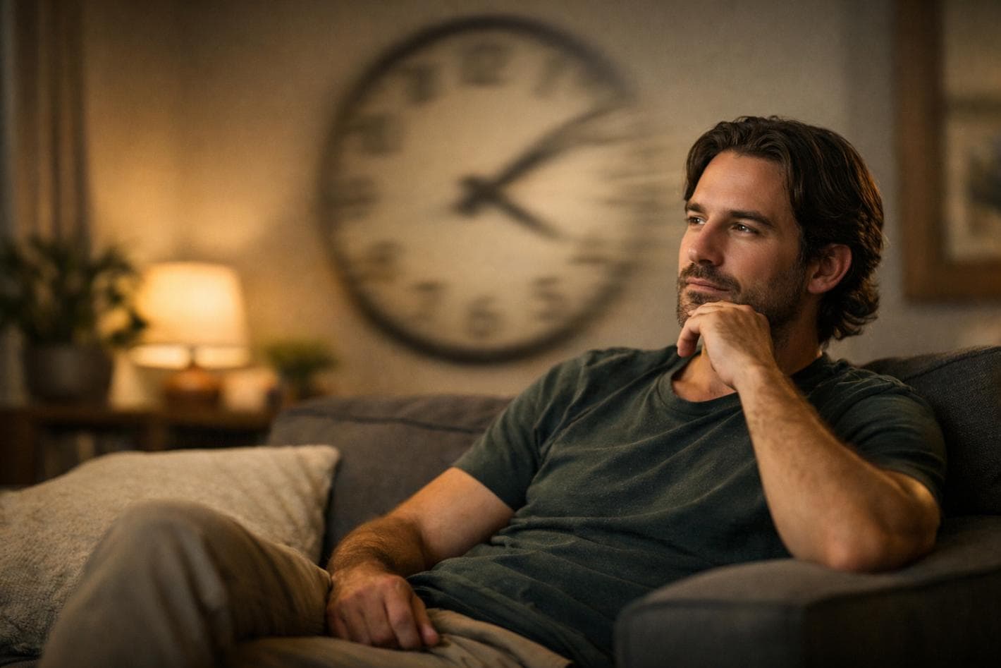 How weed affects time perception as a relaxed adult experiences distorted time in a calm indoor setting