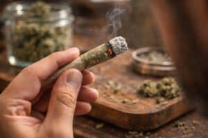 cannabis smoker examining white ash weed burn quality after taking a puff