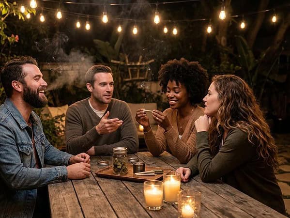 a group of friends smoking and showing why weed makes you talkative vs quiet