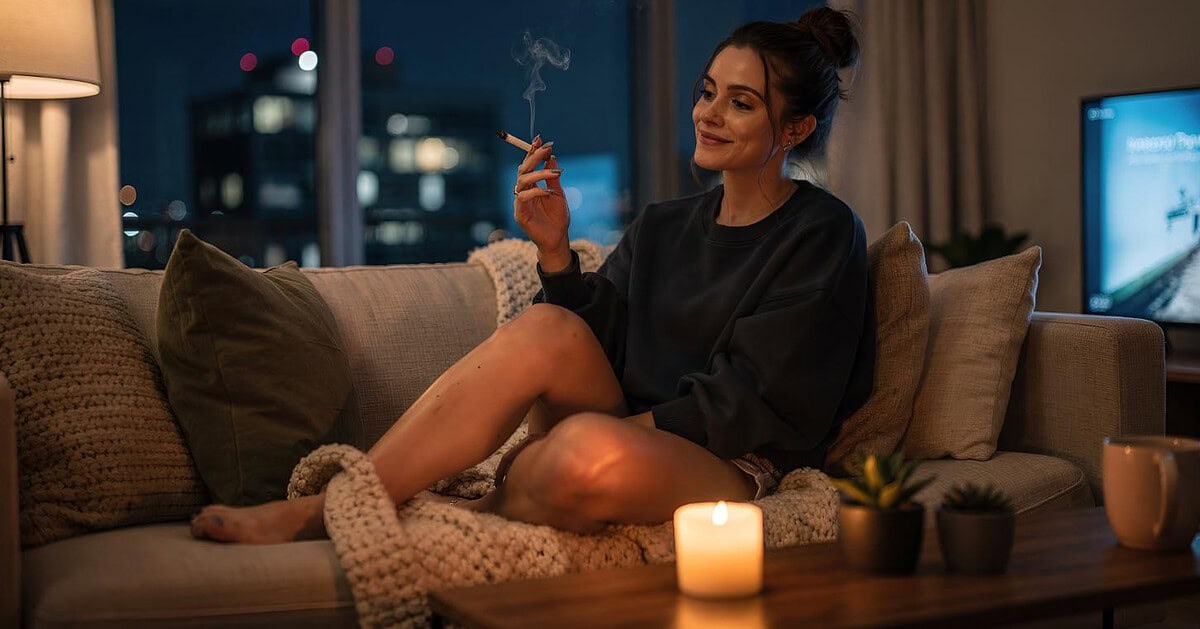 why weed feels stronger at night in a calm nighttime setting with relaxed cannabis user