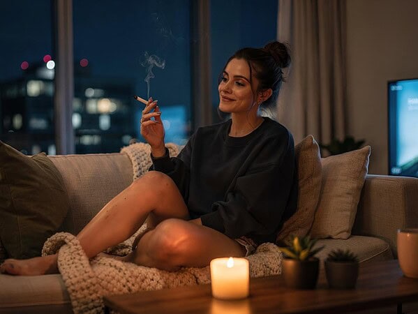 why weed feels stronger at night in a calm nighttime setting with relaxed cannabis user