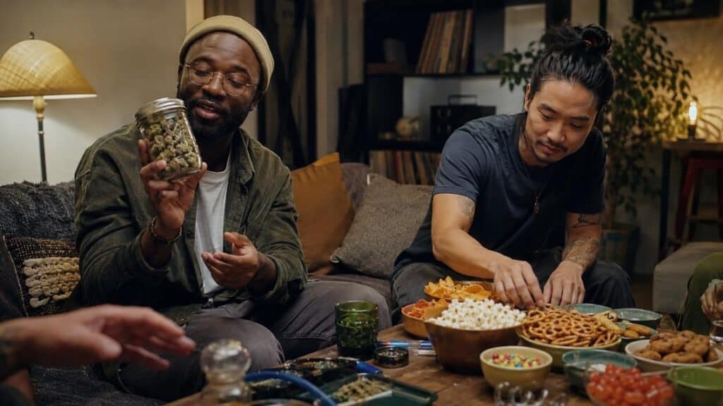Types of cannabis smokers showing a strain expert and snack planner during a group session