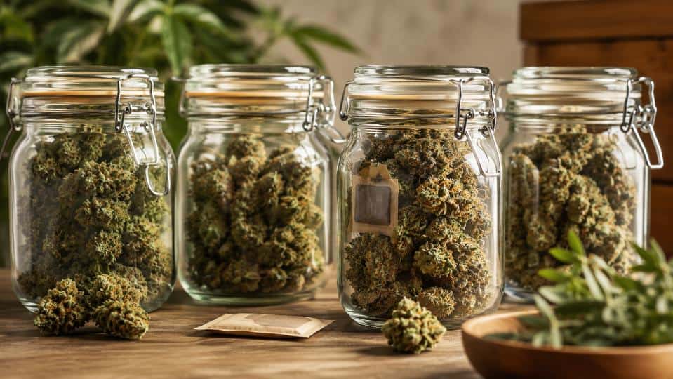 Cannabis aroma preserved through proper curing and storage in sealed glass jars